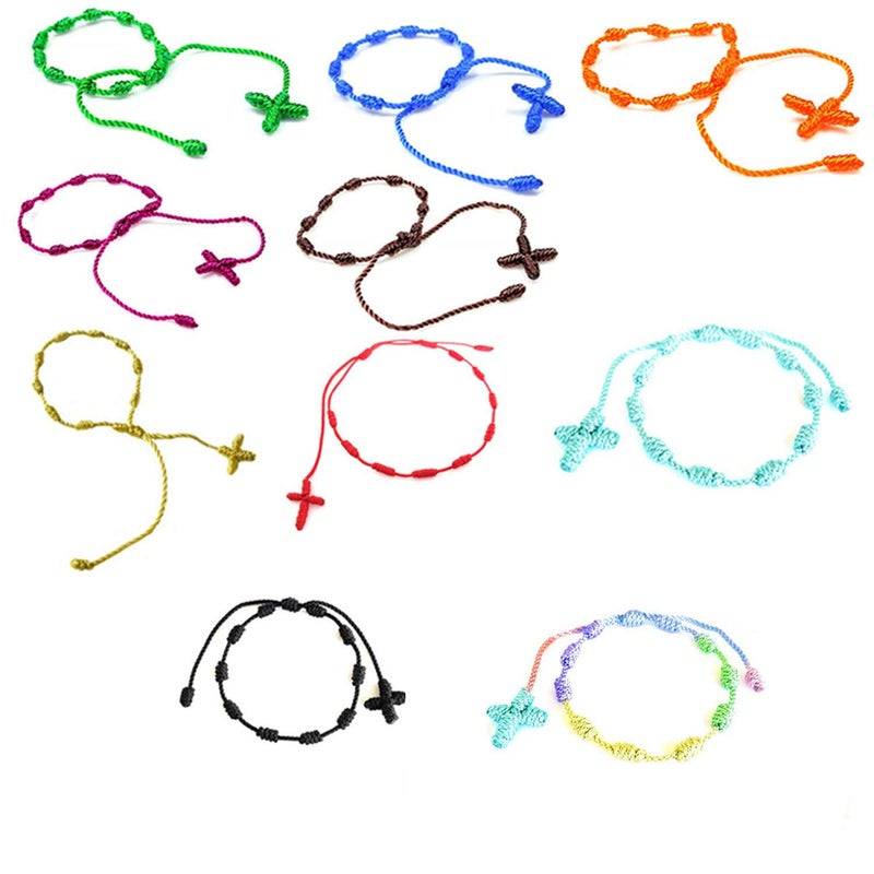 YouU UoYu Set of 10 Handmade Rosary Cross Bracelets Pulseras Decenarios Braided String Rope Christian Jewelry - Image 1
